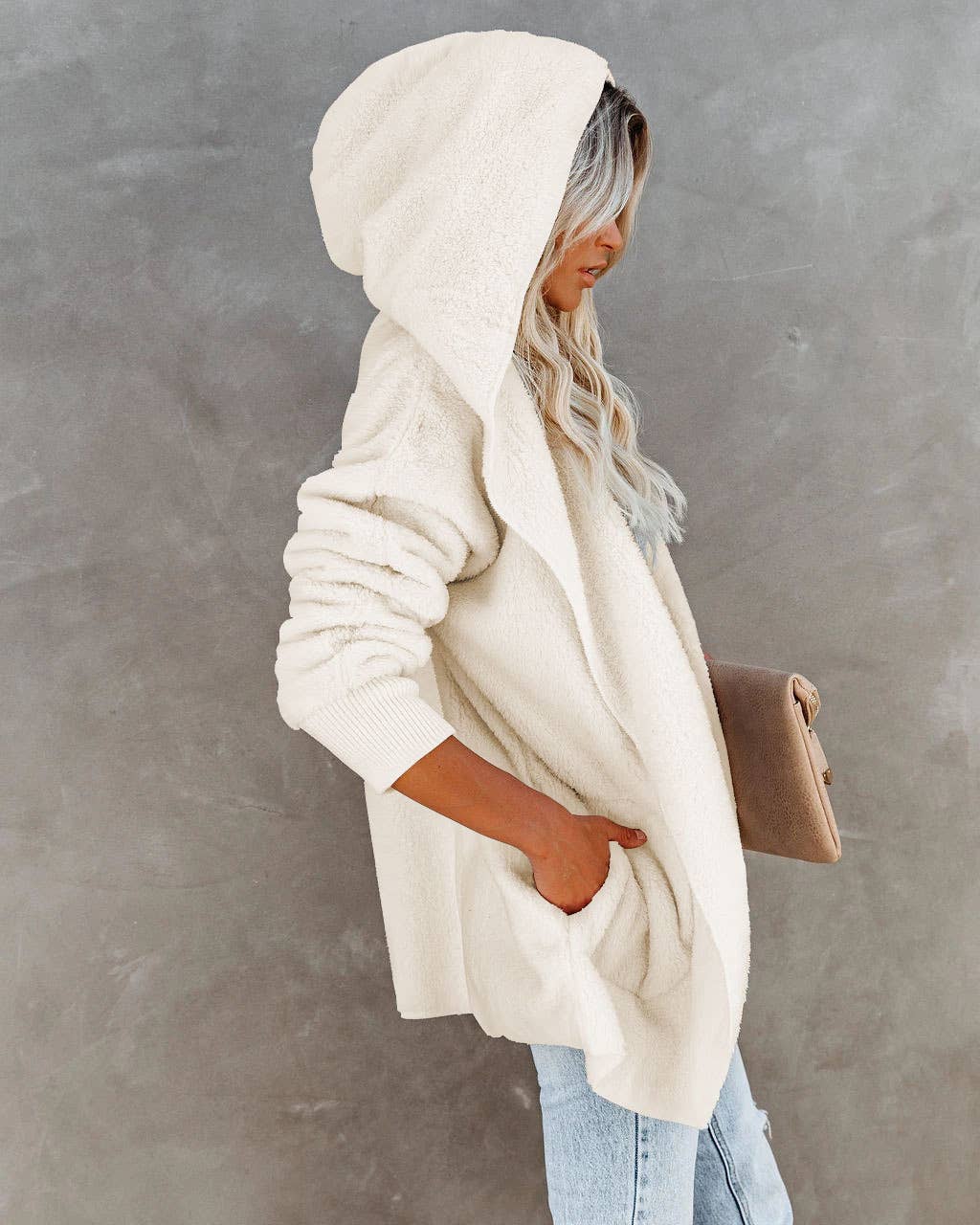 LONG SLEEVE CASUAL HOODED SOLID COLOR CARDIGAN
