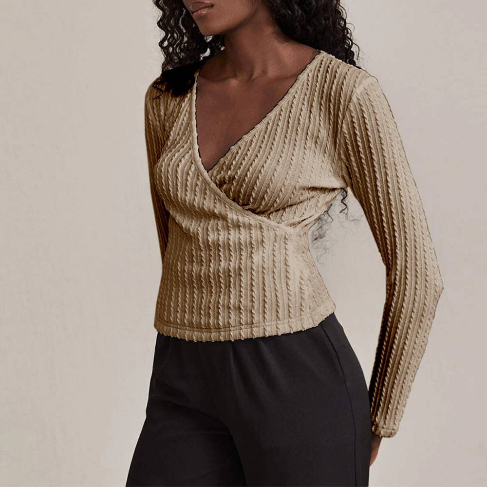 STYLE V-NECK SLIM-FIT LONG SLEEVE TWIST KNIT