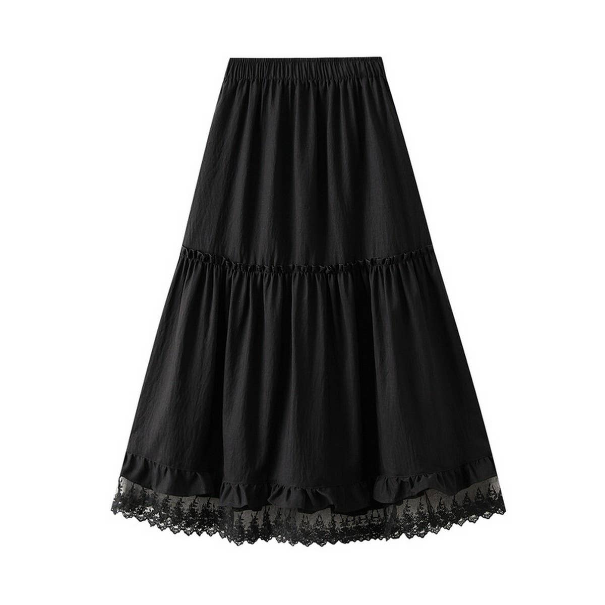 LACE HEM MIDI SKIRT A-LINE SKIRT