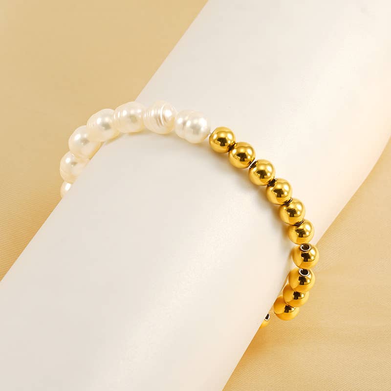 TITANIUM STEEL 18K BAROQUE SHAPED PEARL BRACELET