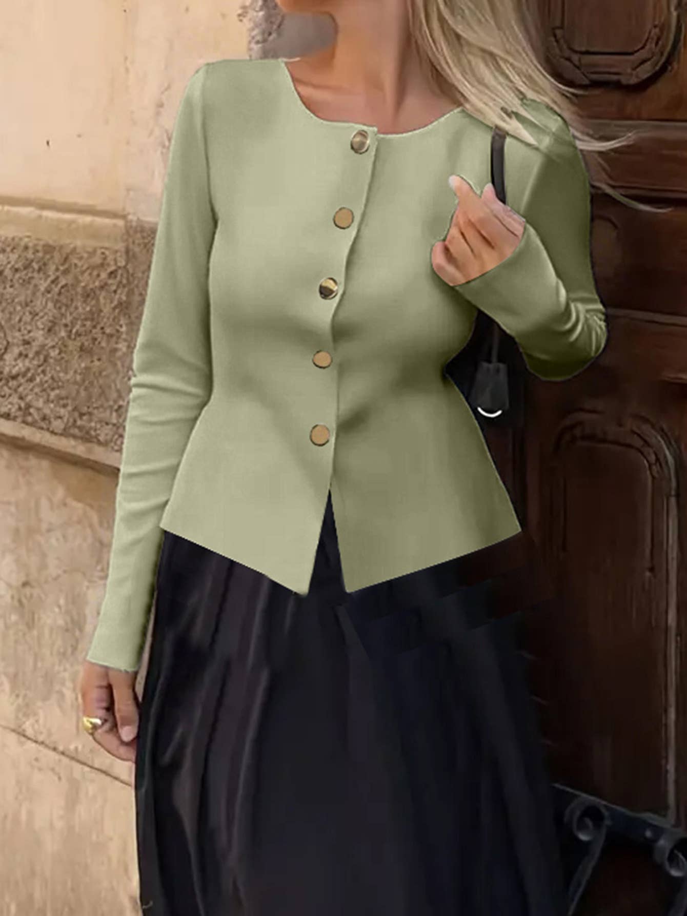 Simple long-sleeved single-breasted cardigan