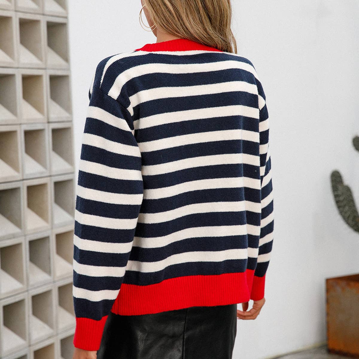 STRIPED CARDIGAN BUTTON KNIT SWEATER