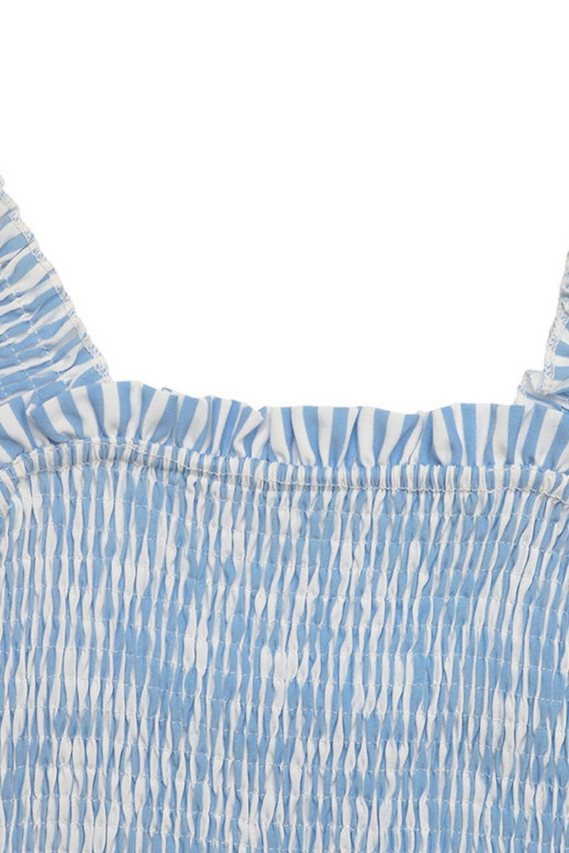 CWDMD5322_BACKLESS STRIPED RUFFLE HEM VACATION SUNDRESS