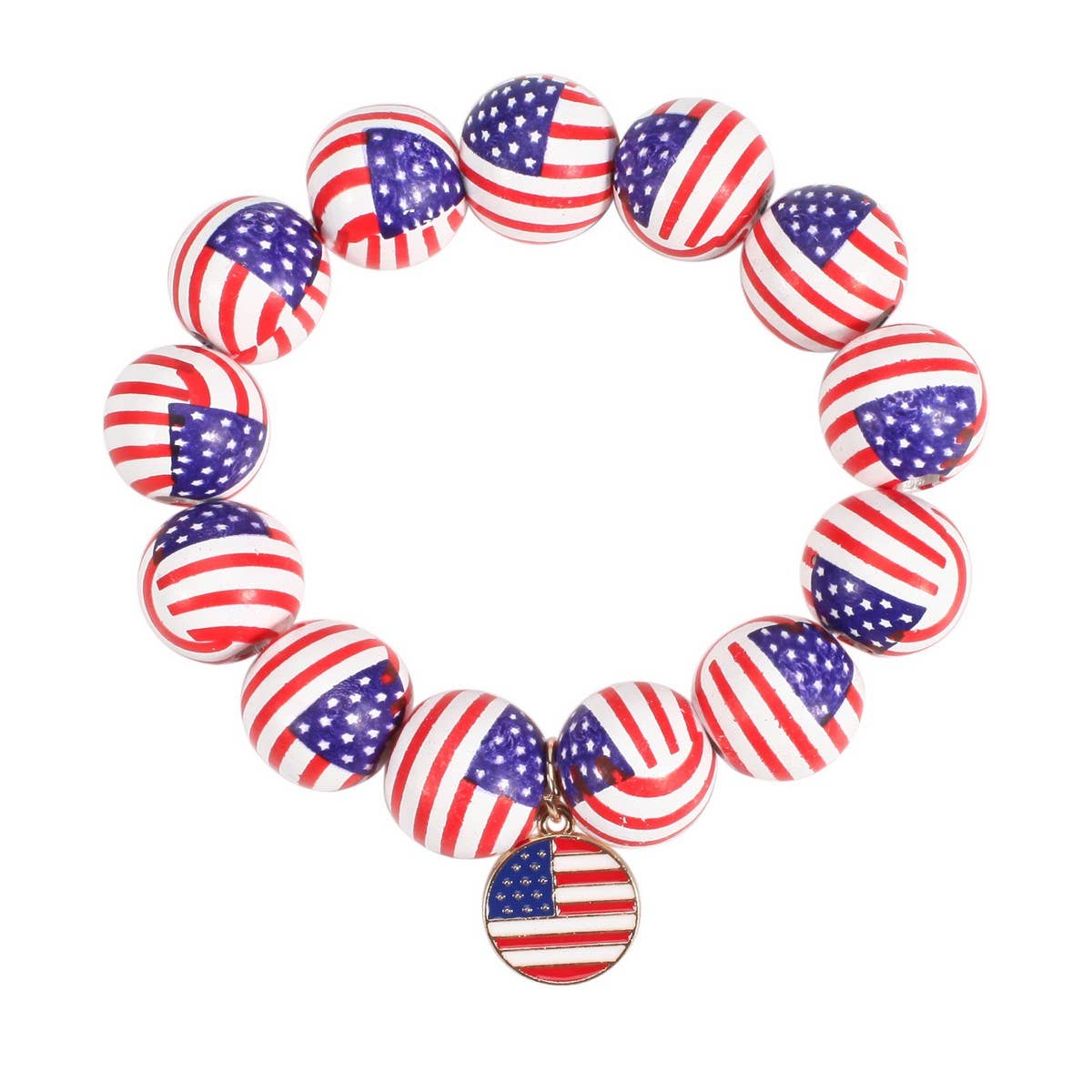 CWAJE05717_WOOD BEADED USA FLAG PATRIOTIC STRETCH BRACELET