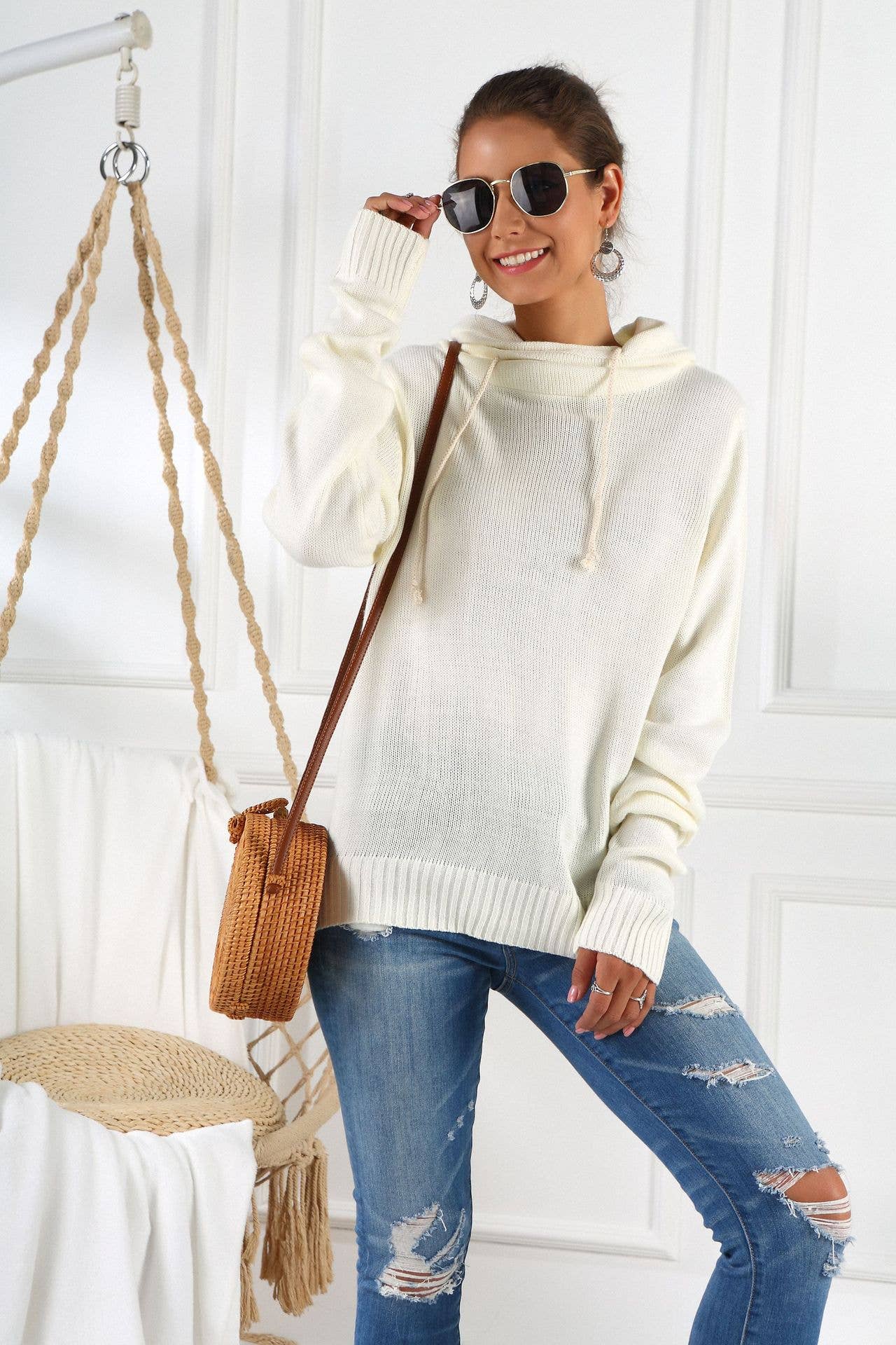 SWEATER PILE PILE COLLAR LONG SLEEVE HOODIE