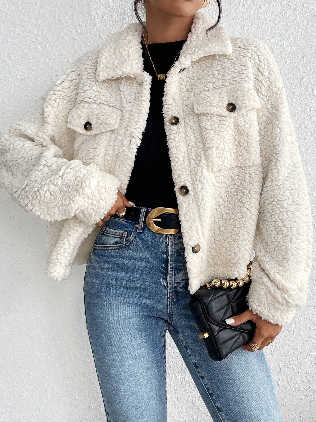 Short single-breasted lapel plush jacket