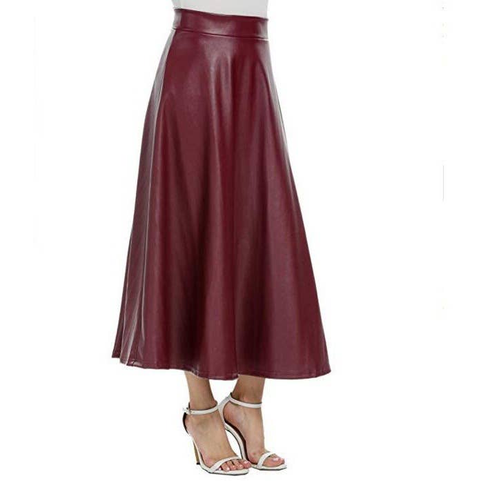 HIGH WAIST PU LEATHER LONG SKIRT WITH BIG SWING