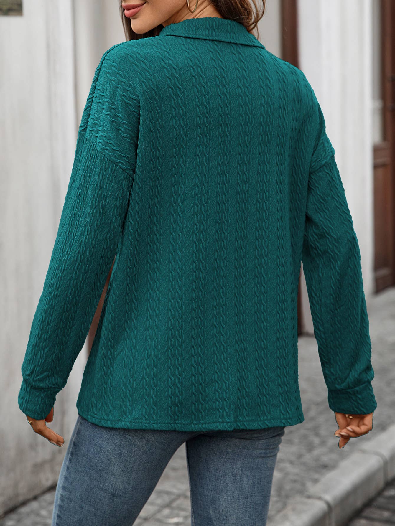 Solid-color lapel button long-sleeved sweatshirt