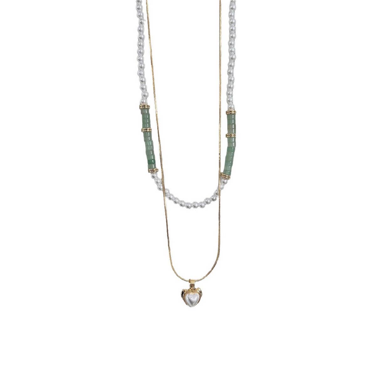 DOUBLE LAYER NATURAL STONE PEARL LOVE NECKLACE