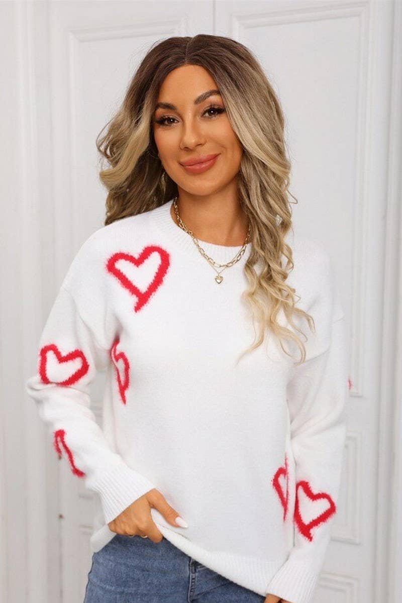 CWOSWL07587_HEART VALENTINE'S DAY CREW NECK PULLOVER SWEATER