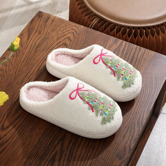 Cozy Christmas Bow Slippers Non-Slip Home Shoes_CWSHF00216