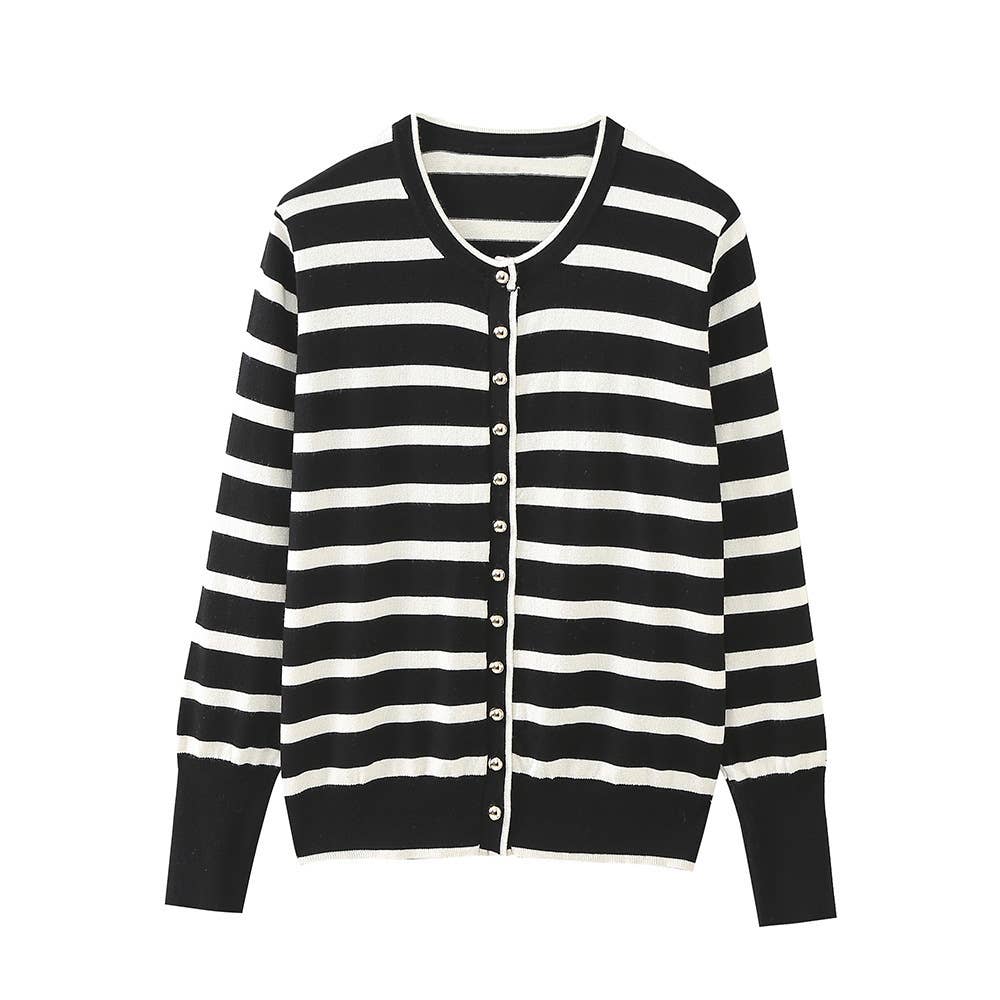 STRIPED BREASTED CASUAL KNIT CARDIGAN COAT