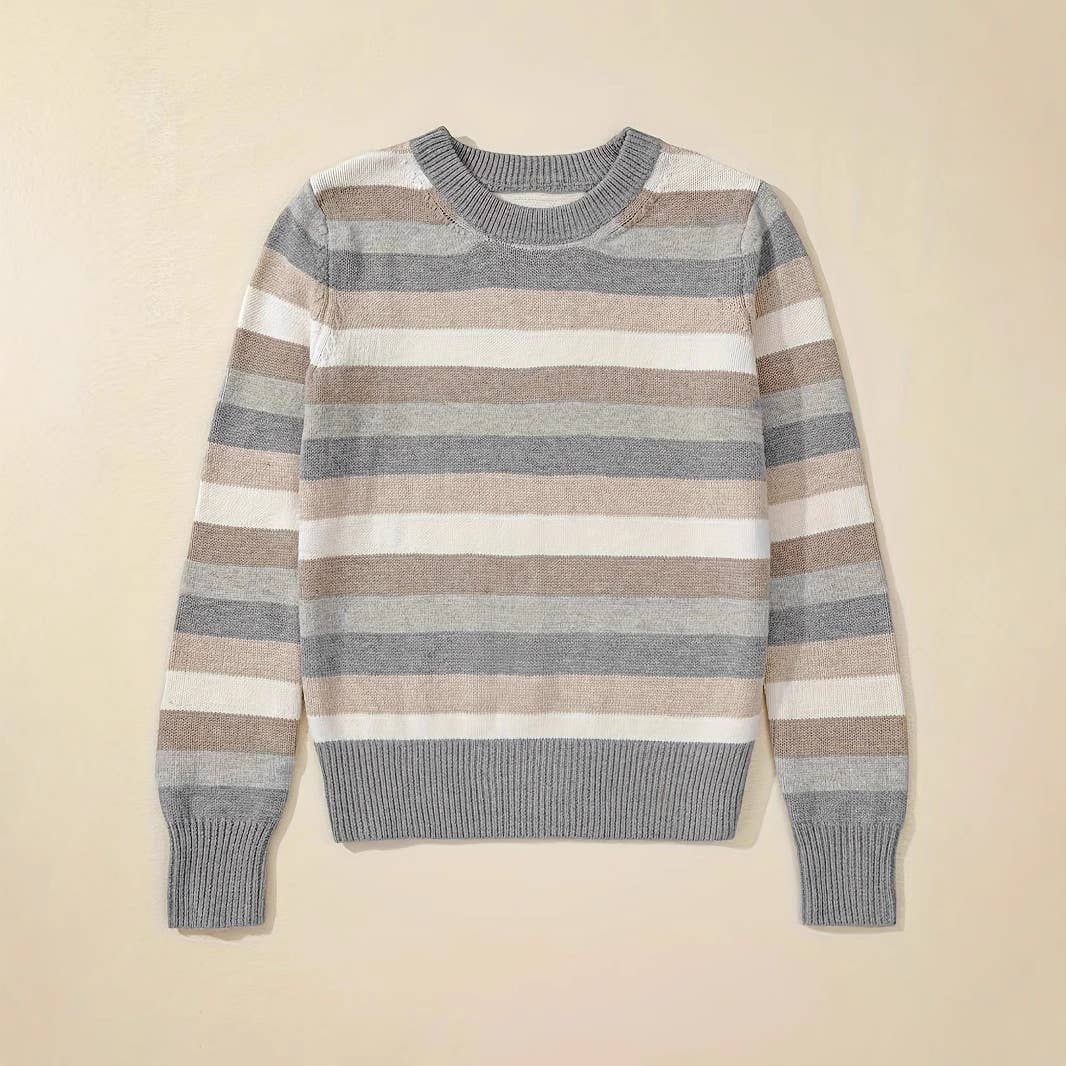 Round-neck simple color-blocked printed sweater