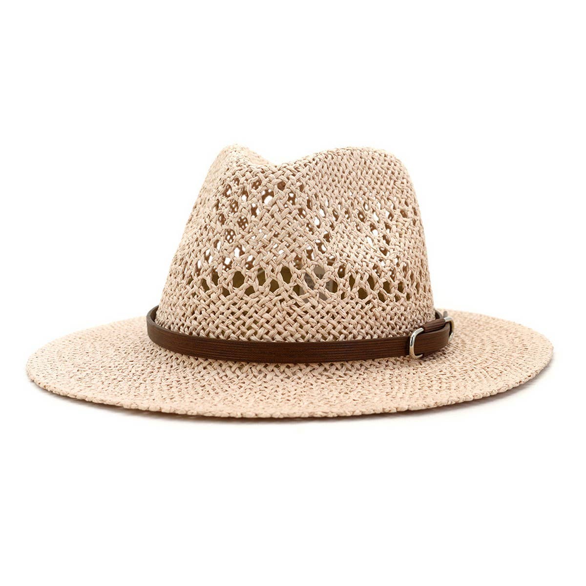 BROWN BELT VENTED SUMMER STRAW SUN HAT_CWAH062-B20315