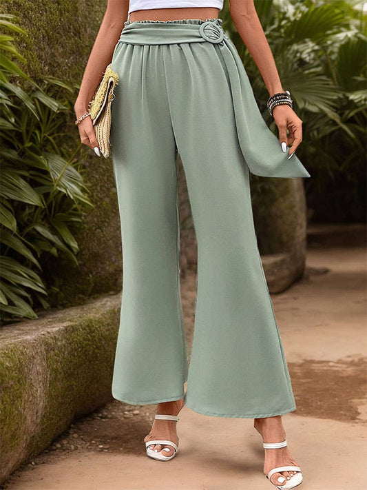 SOLID COLOR FANCY WIDE-LEG PANTS WITH A BELT