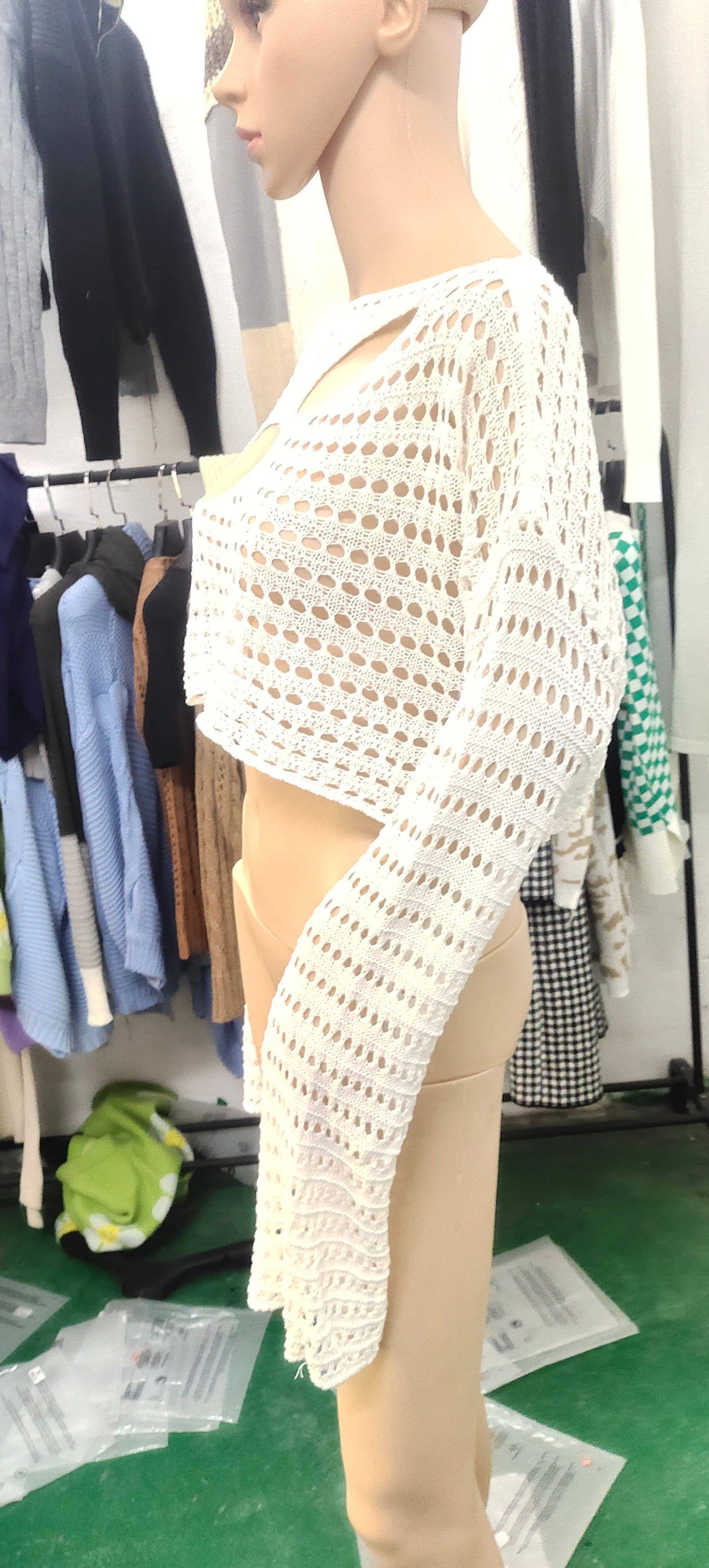 FASHION IRREGULAR HOLLOW-OUT KNITTED SMOCK