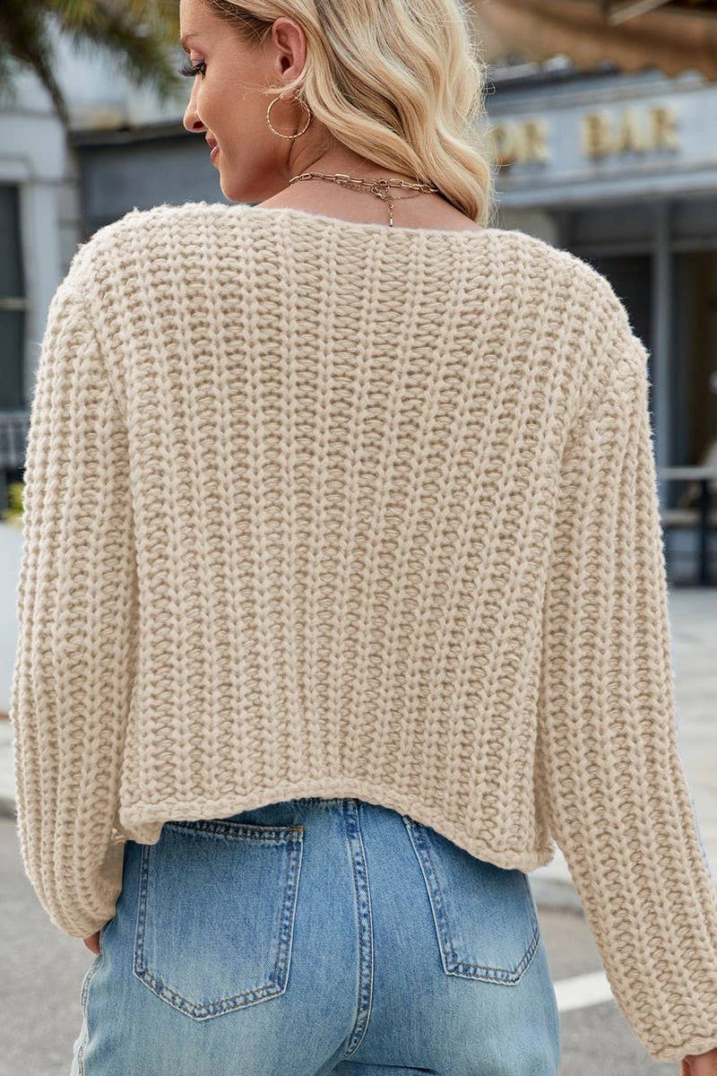 CWOCAL00845_SOLID COLOR LOOSE KNITTED CARDIGAN SWEATER