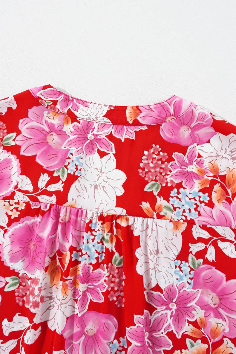 HOLIDAY HIGH-WAISTED FLORAL PRINT V-NECK DRESS