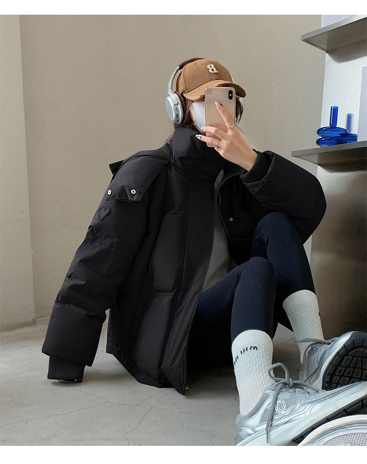 Solid-colored short down cotton-padded jacket