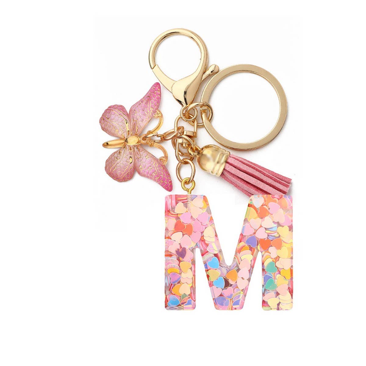 Glitter Resin Letter Butterfly Keychain