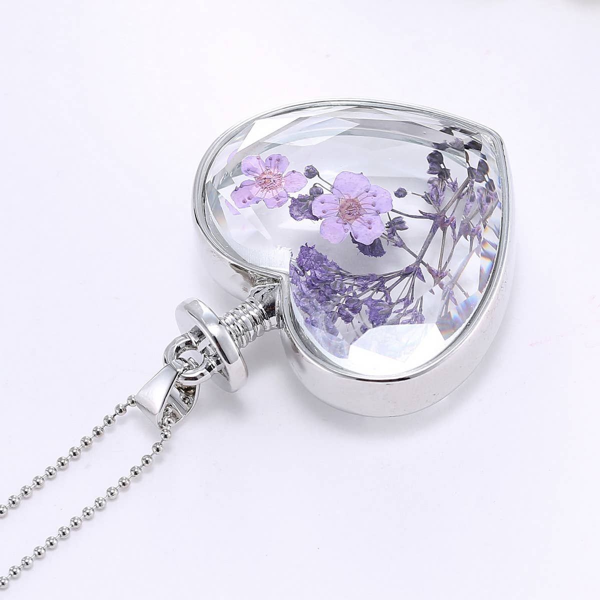 HEART CRYSTAL PLANT DRIED FLOWER NECKLACE