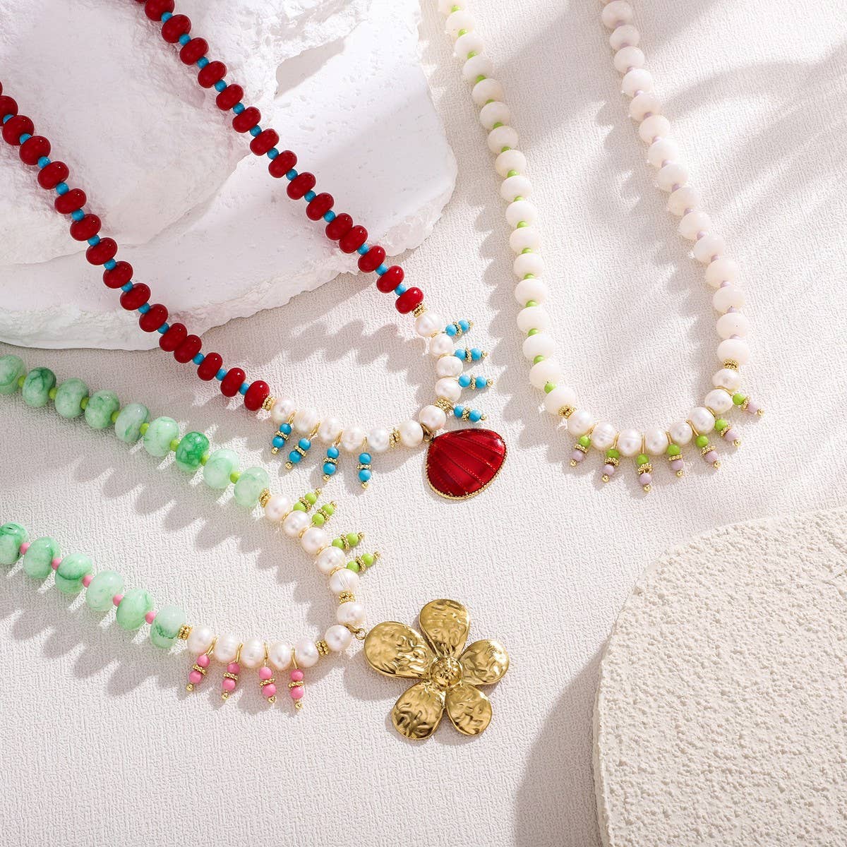 Elegant Dyed Stone Necklace with Pearl Tassels