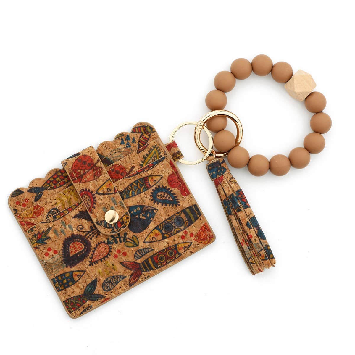 Silicone Bead Keychain Cork Card Wallet with Print_CWAB4951