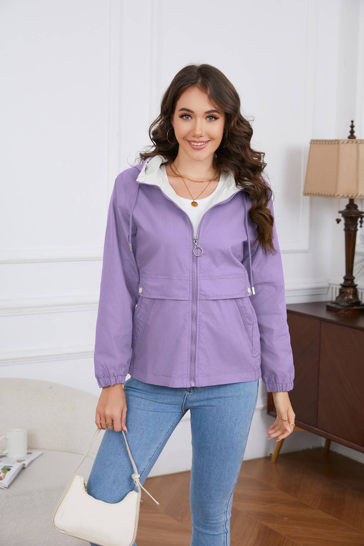 HOODED SOLID COLOR LONG SLEEVE TRENCH COAT