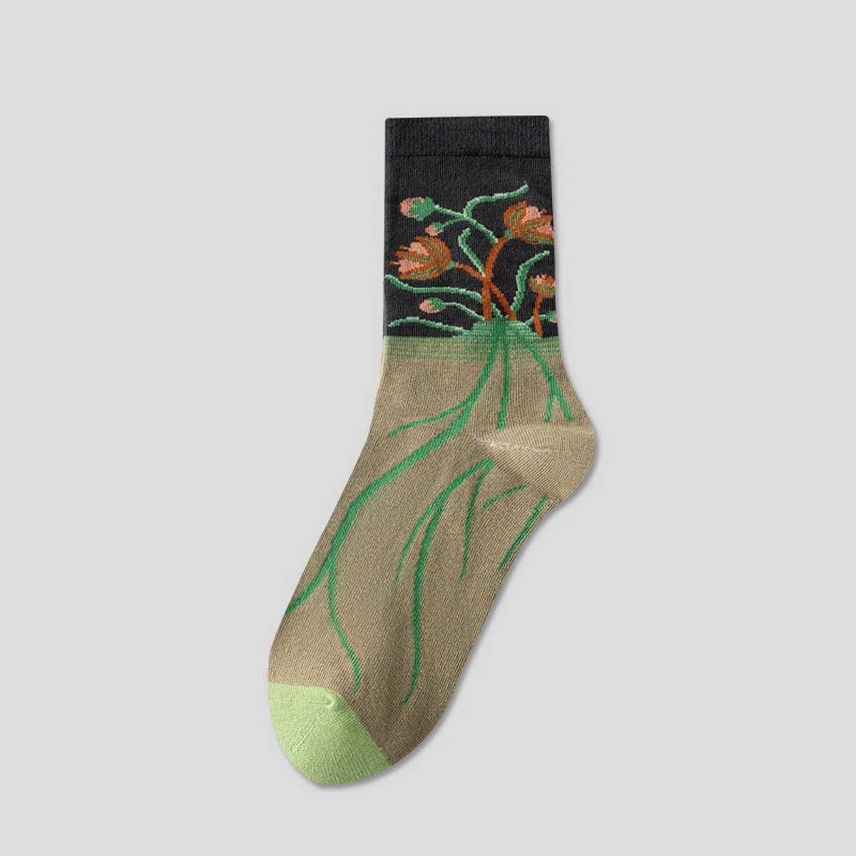 CWMS02748_VINTAGE ART FLORAL CREW SOCKS WOMEN AESTHETIC