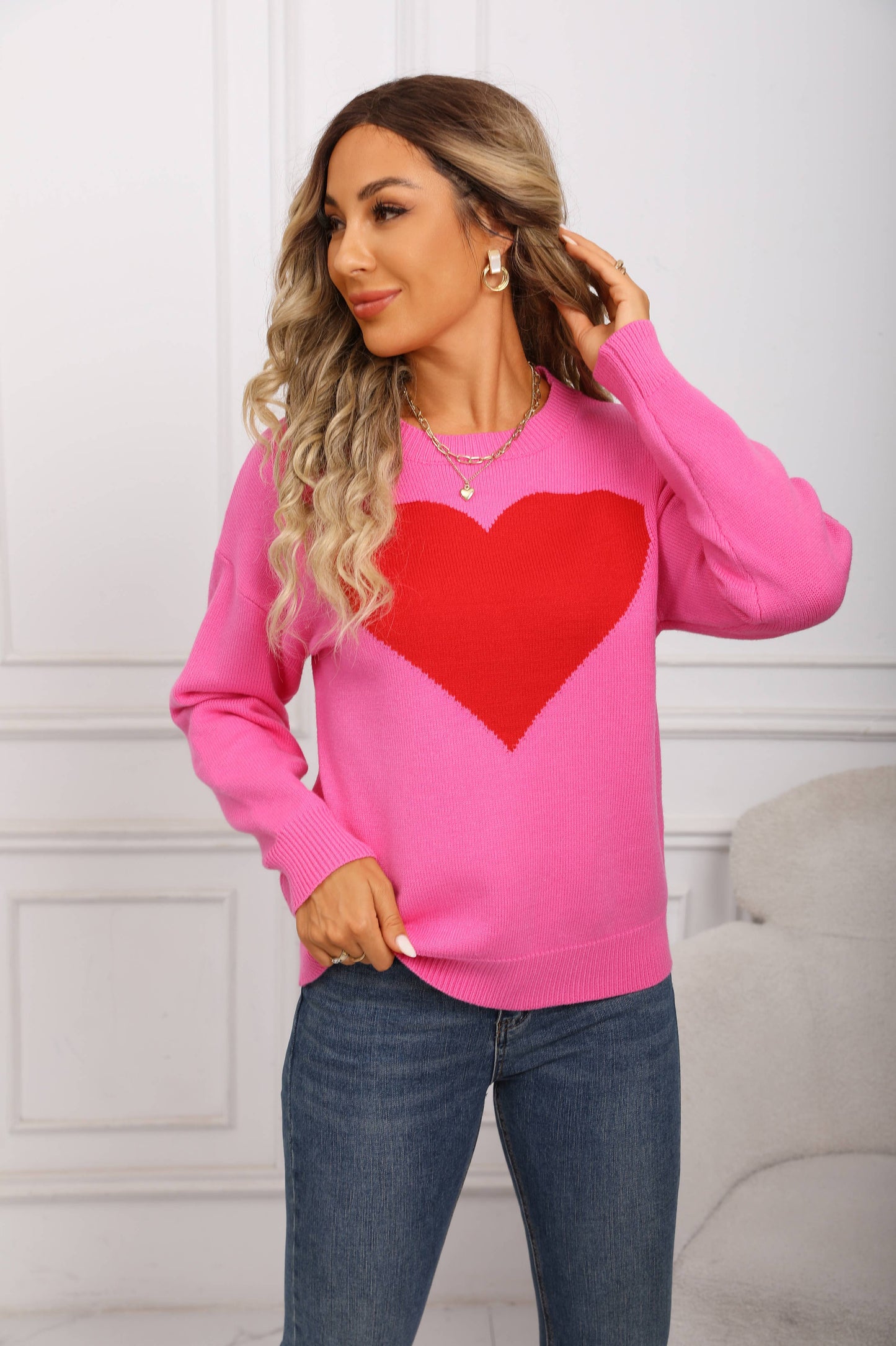 Languid lazy wind gentle pink love knit sweater