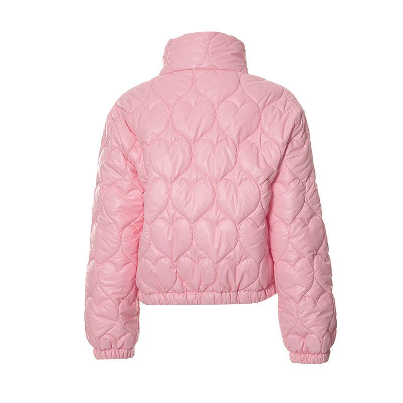 STAND COLLAR SOLID COLOR LOVE SHORT PADDED JACKET