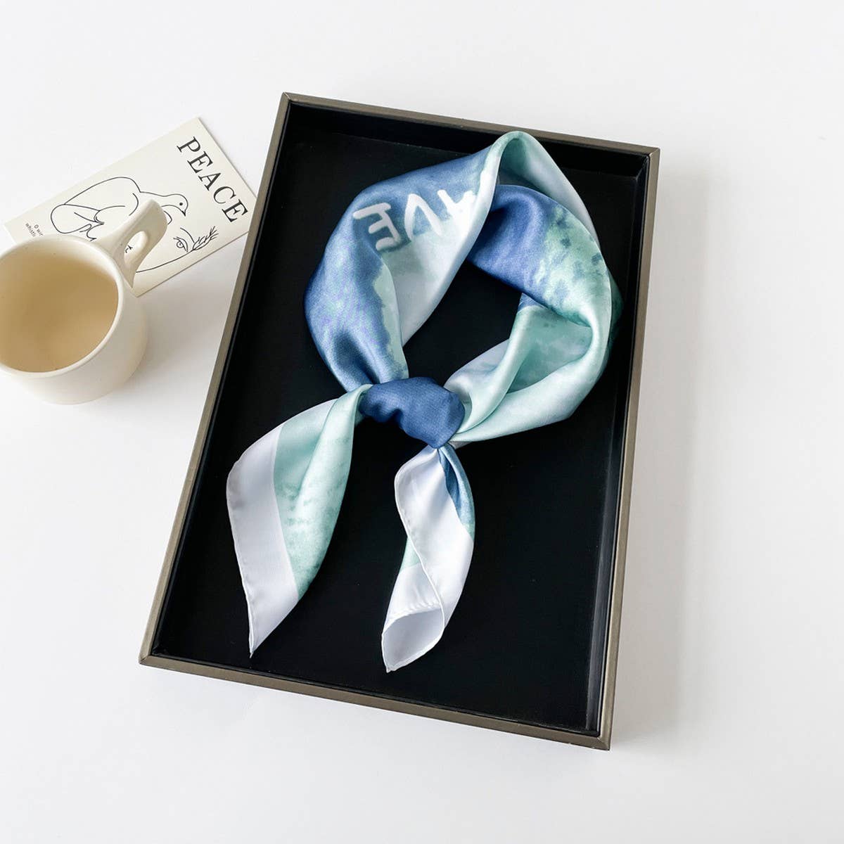Letter Print Satin Square Scarf for Women