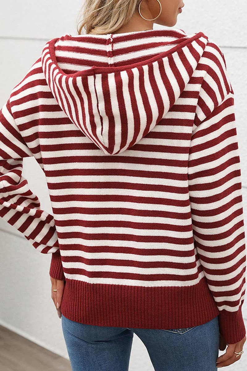 CWOHOL1107_V-NECK STRIPED PULLOVER HOODIE