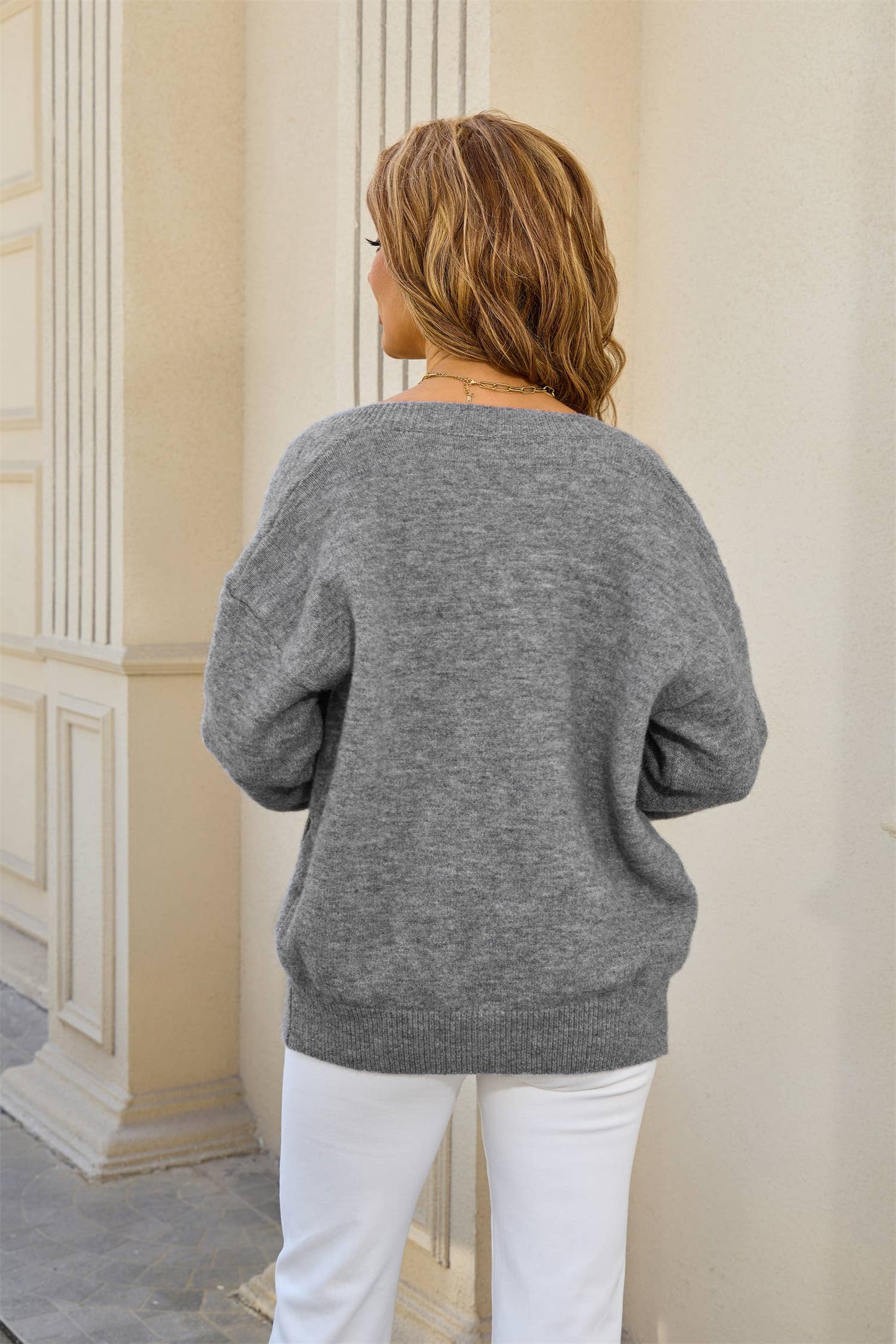 Round tie pocket loose single breasted cardigan