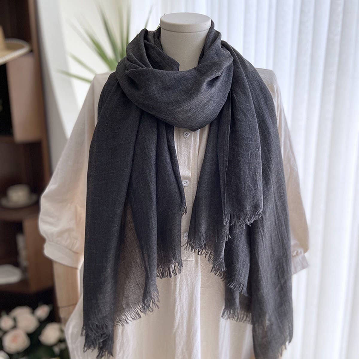 Solid Cotton Linen Scarf for Women Summer Sun Prot_CWASC1451