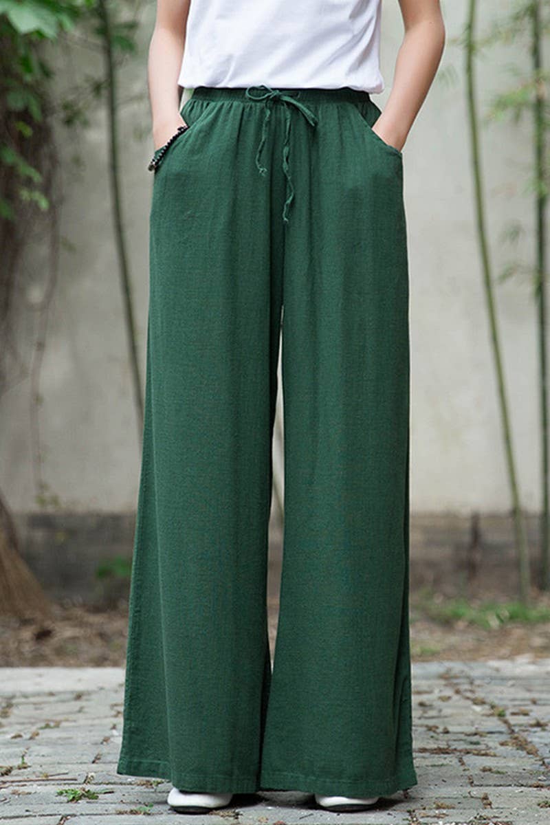 CWBLP1376_COTTON AND LINEN DRAWSTRING WIDE LEG PANTS