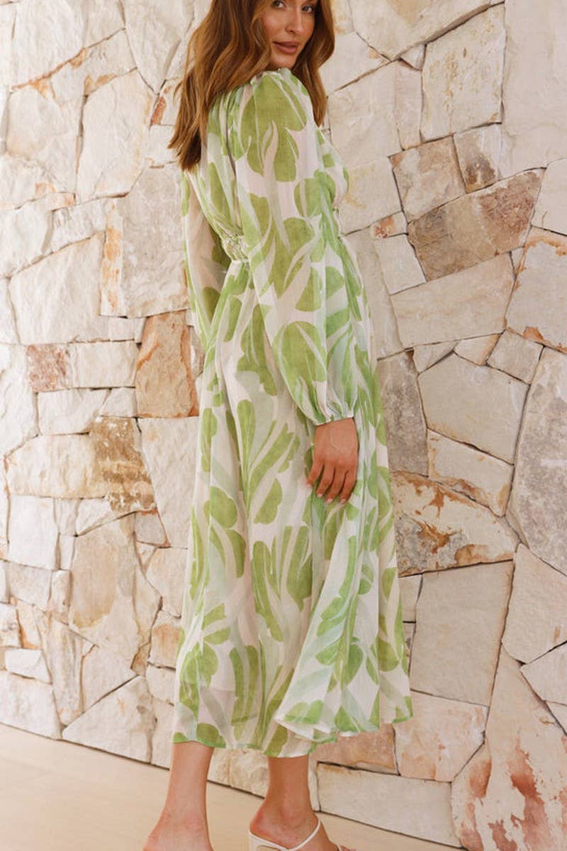 CWDMD5665_ELEGANT V-NECK FLORAL MESH LONG SLEEVE DRESS