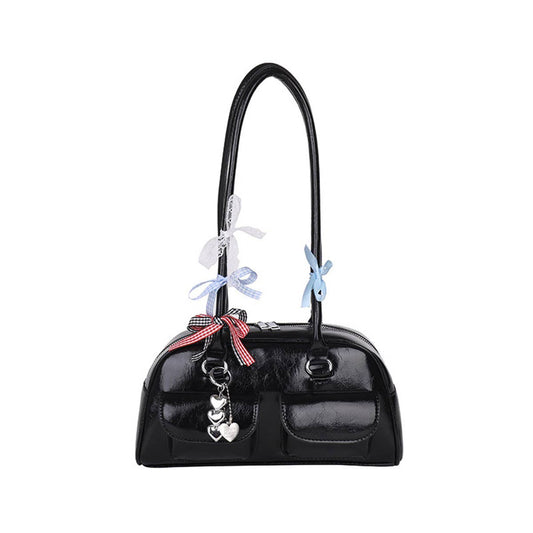 Fashionable bow-shaped glossy single-shoulder bag