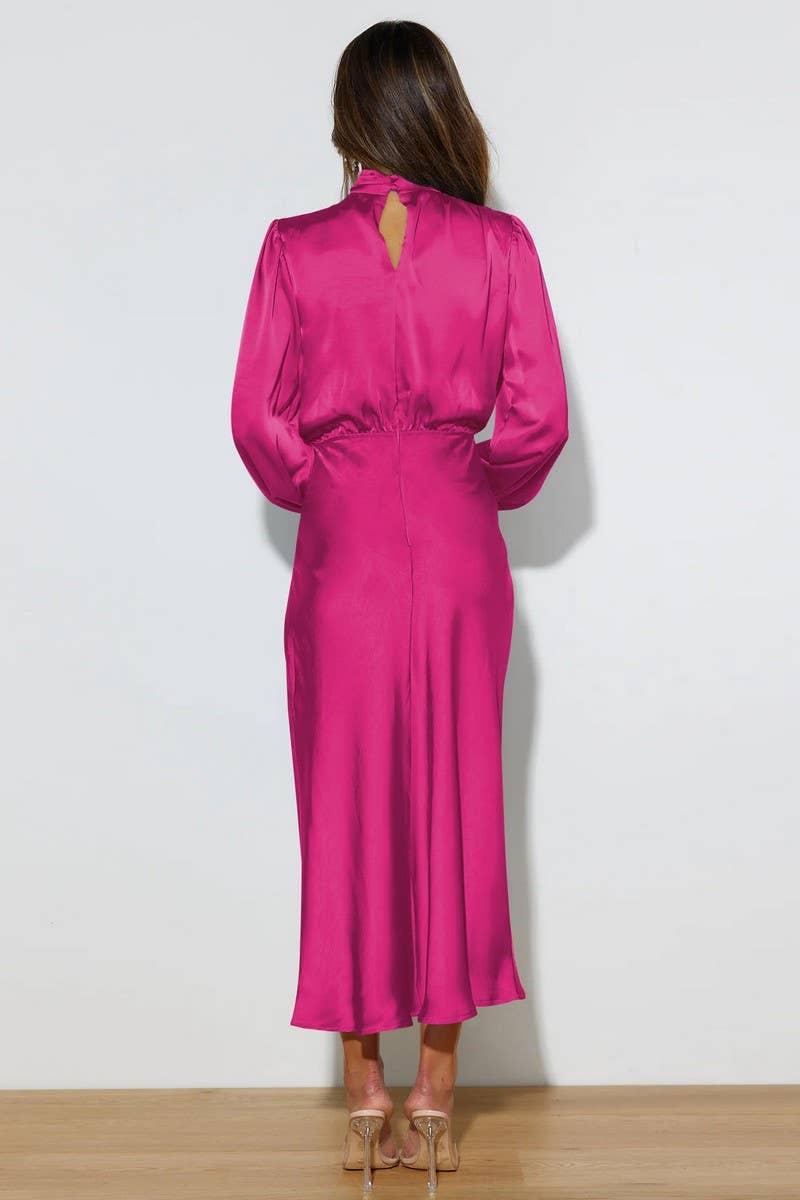 SOLID COLOR SATIN LONG SLEEVED LOOSE DRESS_CWDMD1311