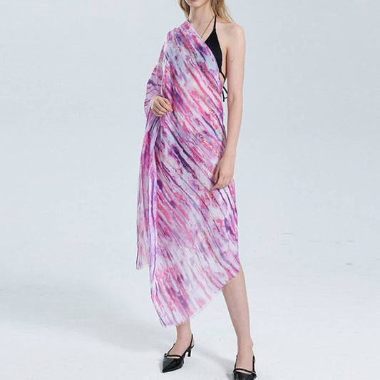 Color Line Print Scarf ? Gold Accent Beach Wrap