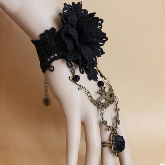 HALLOWEEN FLOWER CRYSTAL LACE BRACELET WITH RING
