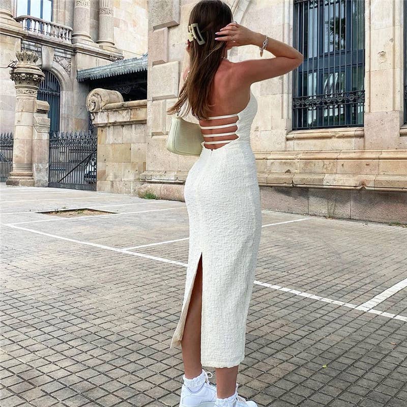 Sexy V-neck hollow backless halter tie dress
