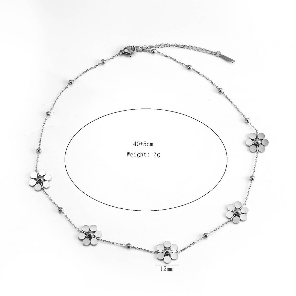Stainless Steel Daisy Necklace with Beaded Chain_CWMM8876