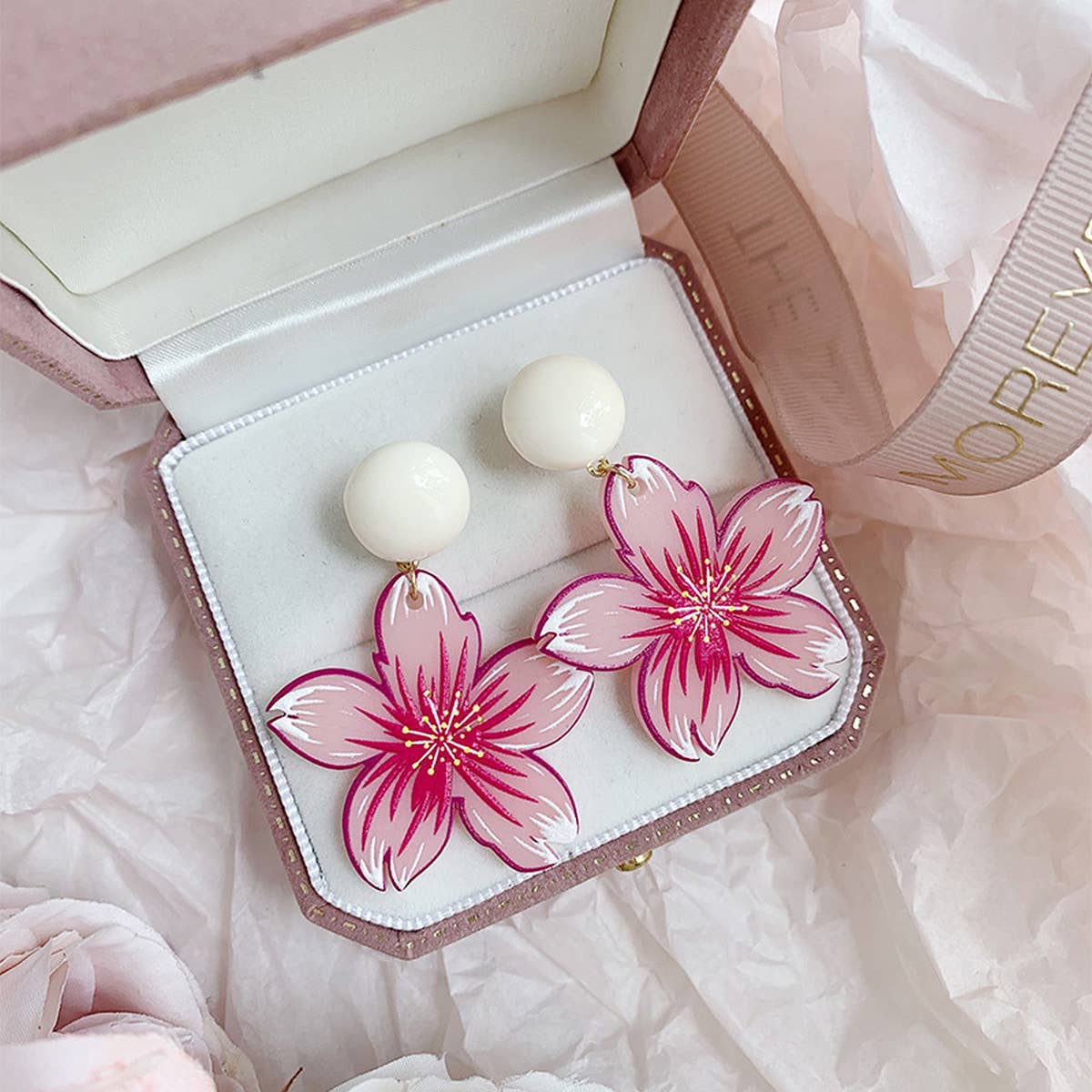 PEACH PINK FLOWER FRESH EARRINGS_CWAJE1624