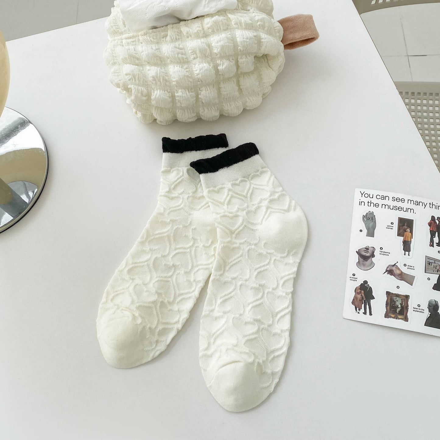 Rhombus, Heart Pattern Ruffle Ankle Socks