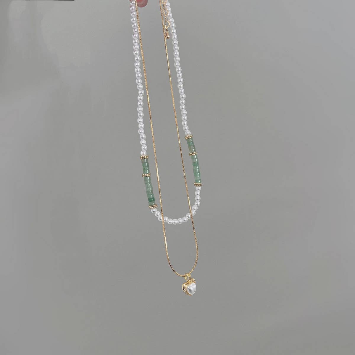 DOUBLE LAYER NATURAL STONE PEARL LOVE NECKLACE