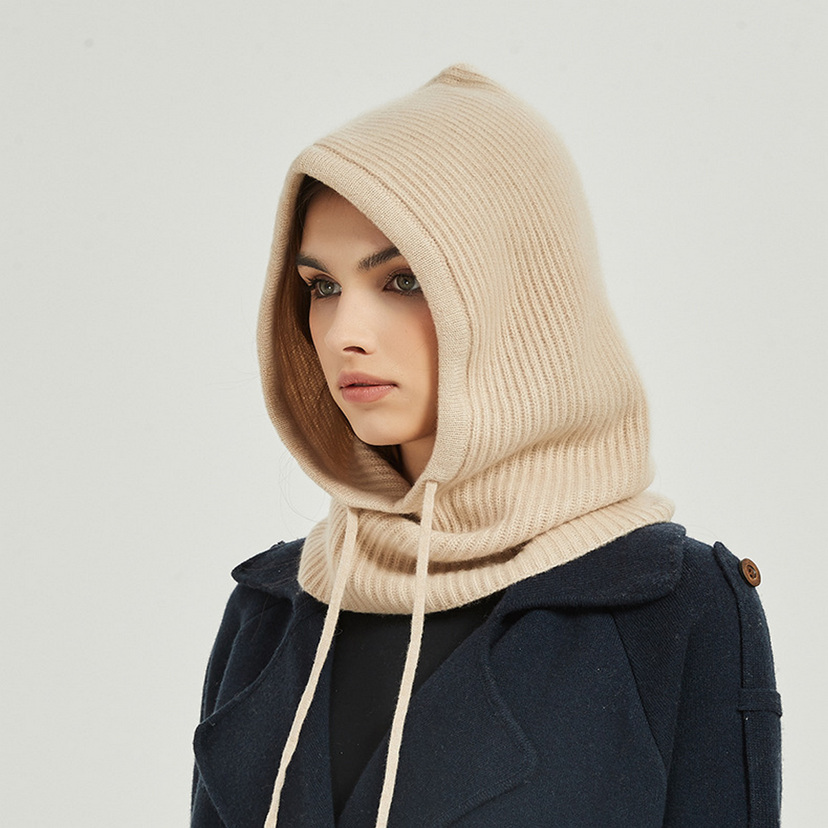 Cashmere Balaclava Hat ??Knit Hood Scarf for Her_CWAH3994