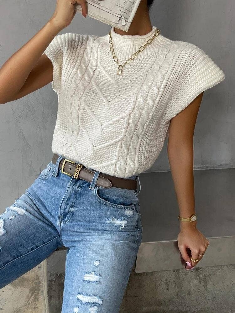 Solid-color twisted high-necked vest