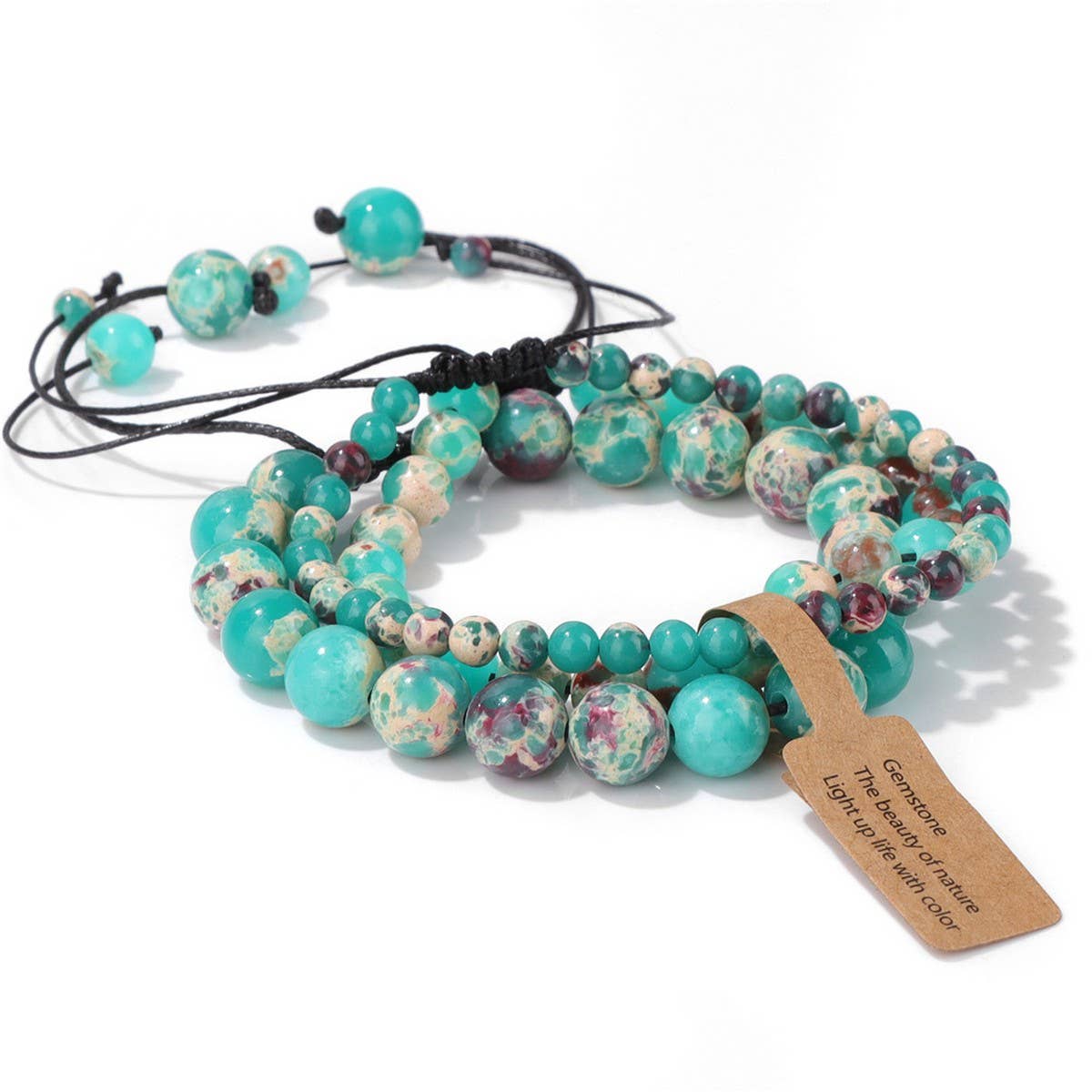 CWAJE4234_NATURAL STONE BEADS BRAIDED THREE-PIECE BRACELET