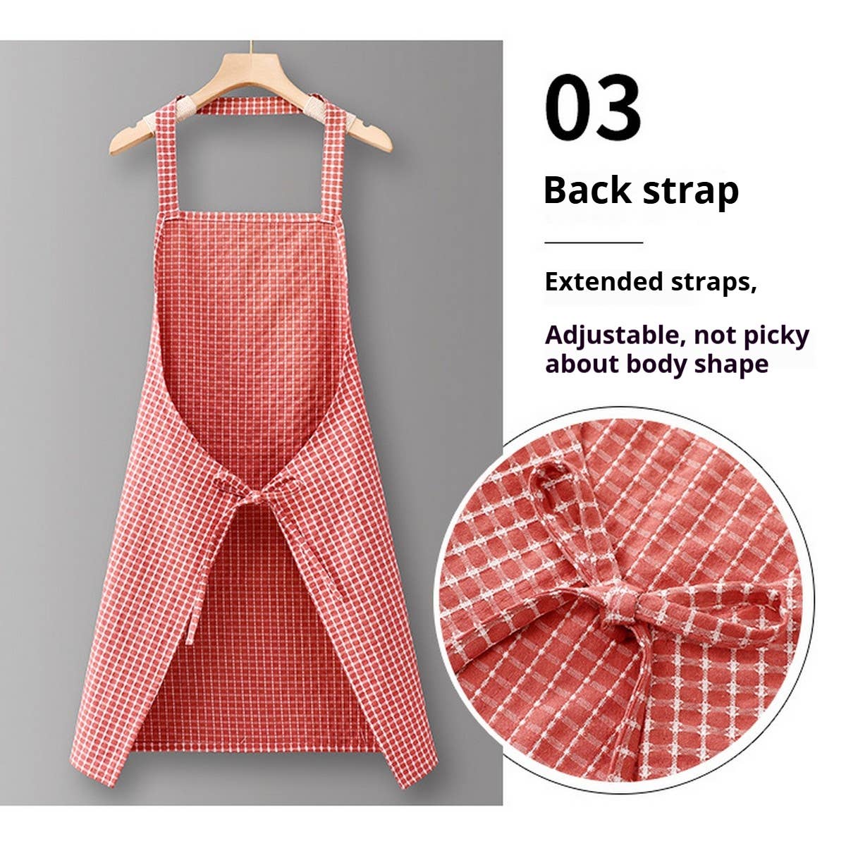 Cotton Striped Grid Kitchen Apron with Pocket